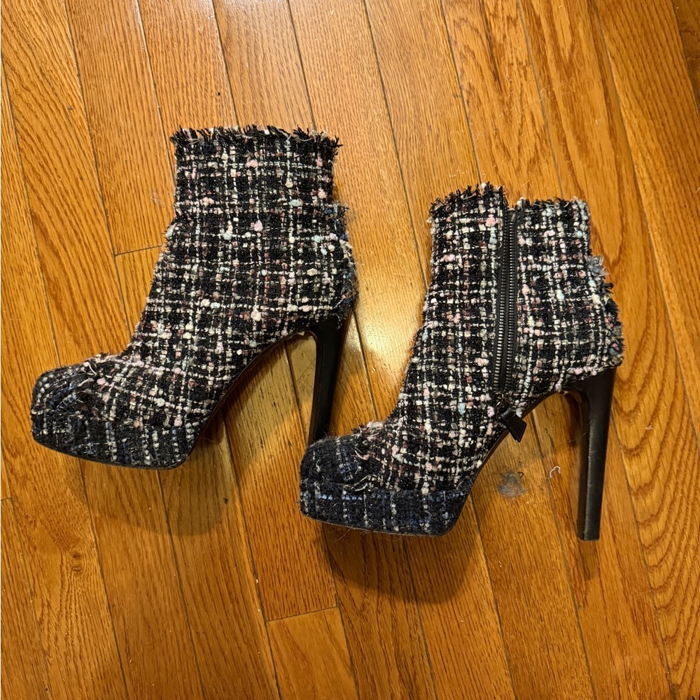 Casadei Tweed Stiletto Booties